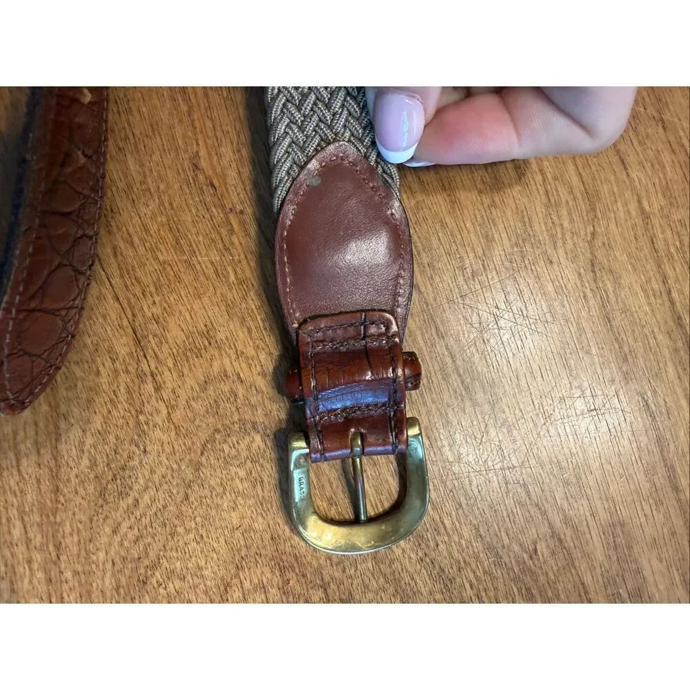 Rochester Big & Tall Men's Leather Trim Braided Woven Belt Gray Brown Size 40